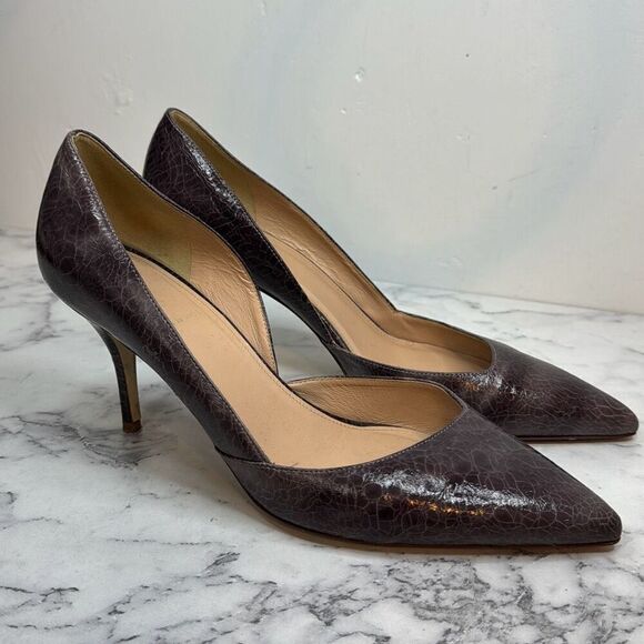 J. Crew Crackle Leather D'Orsay Pumps Heels 10.5 - Picture 1 of 6